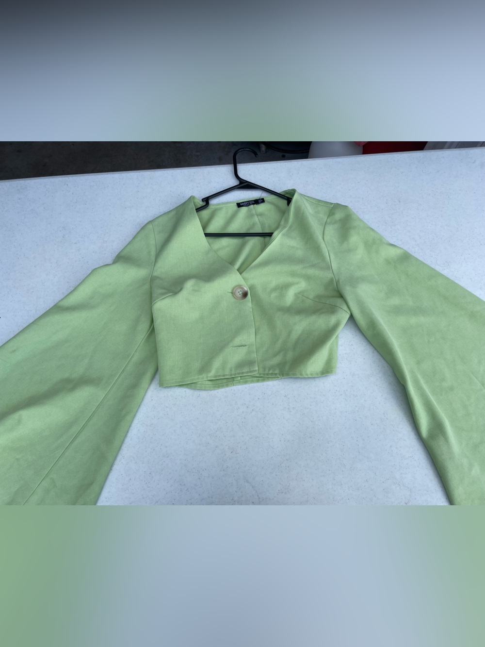 Nasty Gal Light Green Cropped Button Front Top